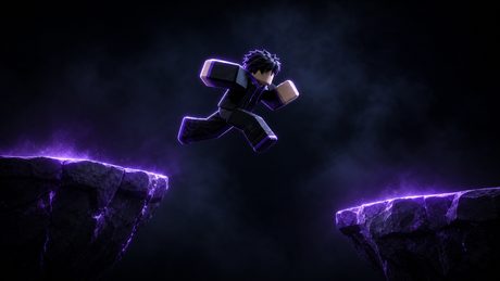 Roblox character jumping across obstacle course platforms